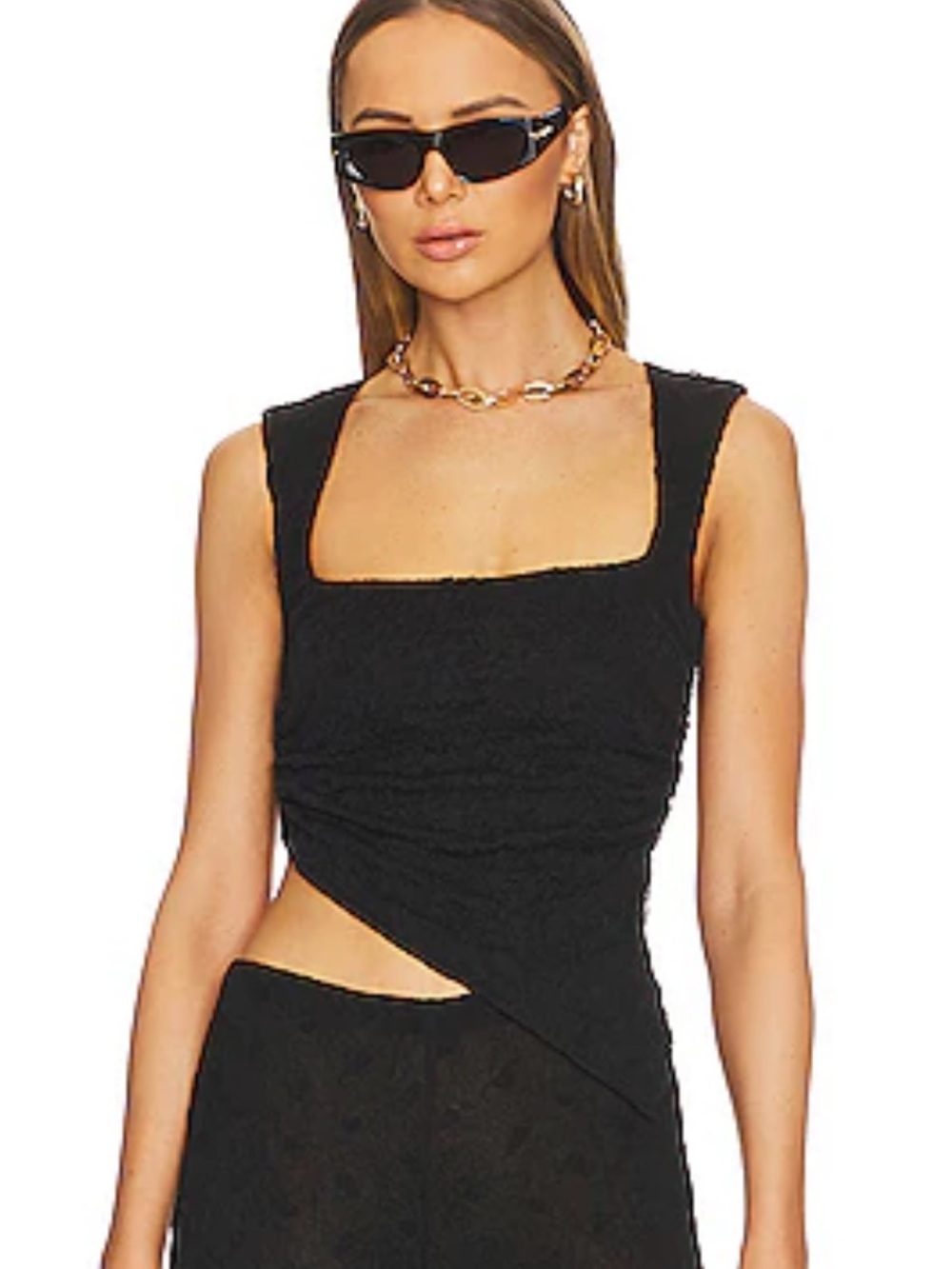Camila Coelho Black Asymmetrical Square-Neck Tank